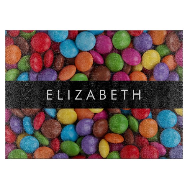 Colourful Candy, Candy Buttons, Sweets, Your Name Cutting Board (Front)
