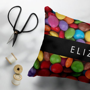 Colourful Candy, Candy Buttons, Sweets, Your Name Decorative Cushion