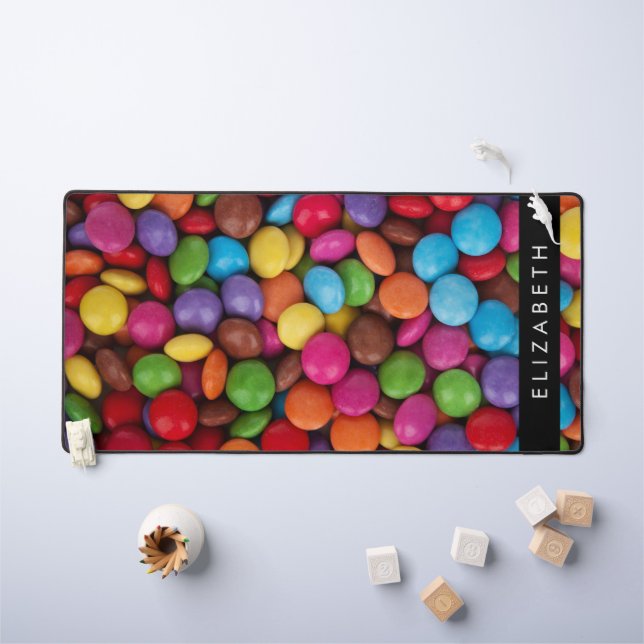 Colourful Candy, Candy Buttons, Sweets, Your Name Desk Mat (Kids Table)