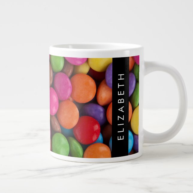 Colourful Candy, Candy Buttons, Sweets, Your Name Large Coffee Mug (Right)