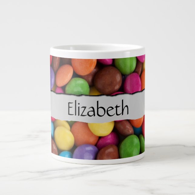 Colourful Candy, Candy Buttons, Sweets, Your Name Large Coffee Mug (Front)