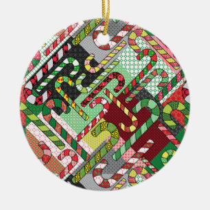 Colourful Candy Canes Ceramic Ornament