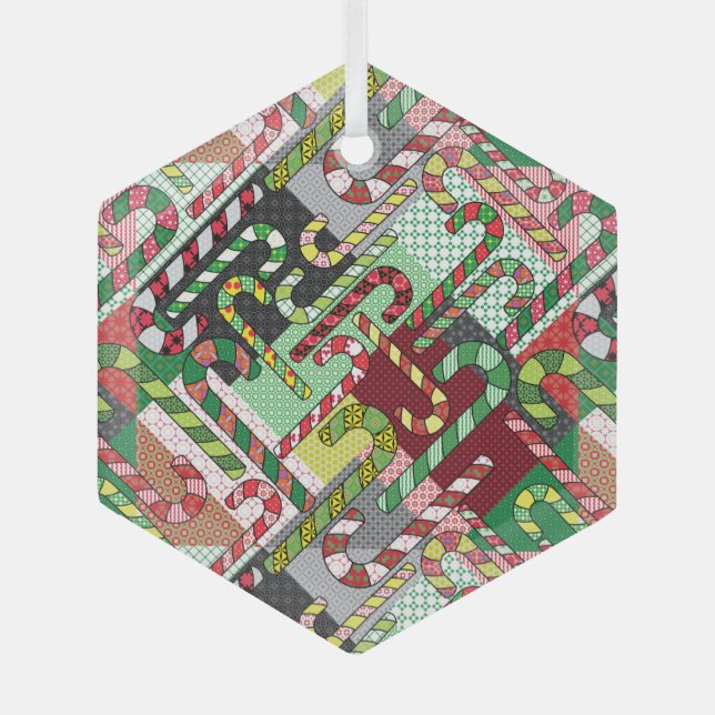 Colourful Candy Canes Glass Tree Decoration (Front)