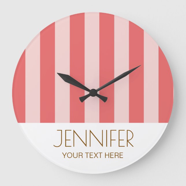 Colourful Candy Flesh Pink Colour Modern Stripes Large Clock (Front)