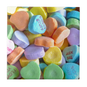 Colourful Candy Hearts Ceramic Tile