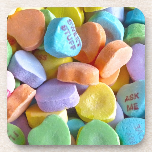 Colourful Candy Hearts Coaster (Front)