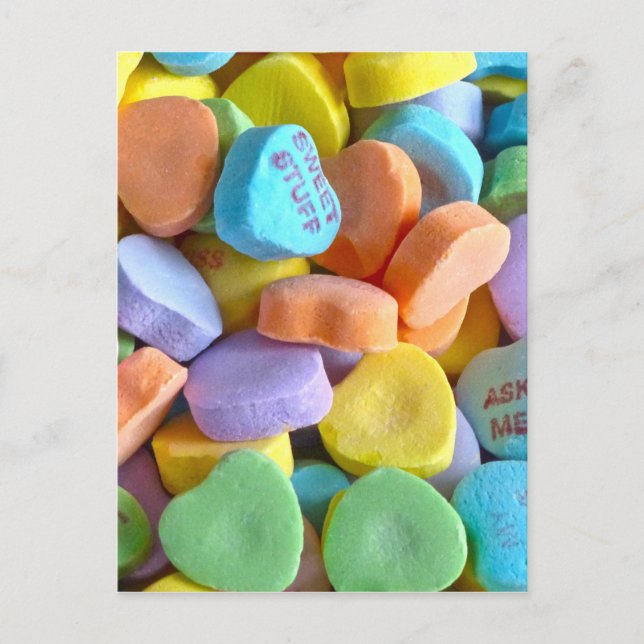 Colourful Candy Hearts Postcard (Front)