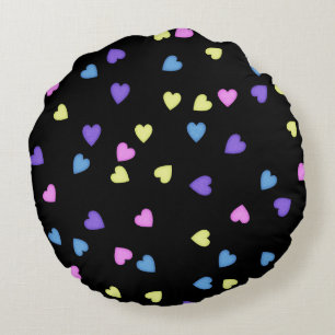 Colourful Candy Hearts  Round Cushion