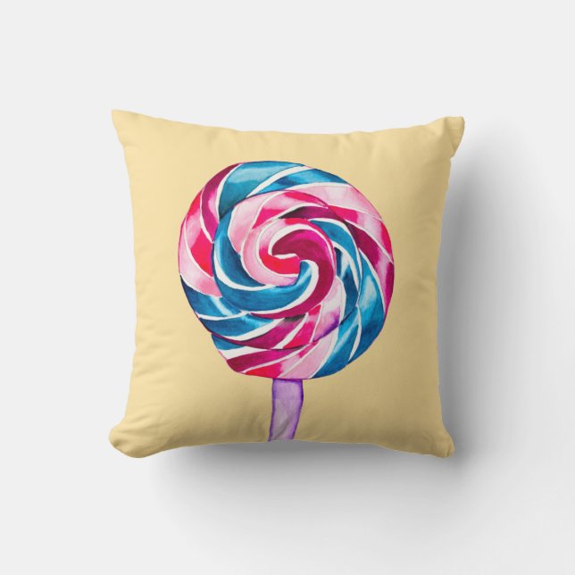 Colourful candy lollipop watercolor art cushion (Front)