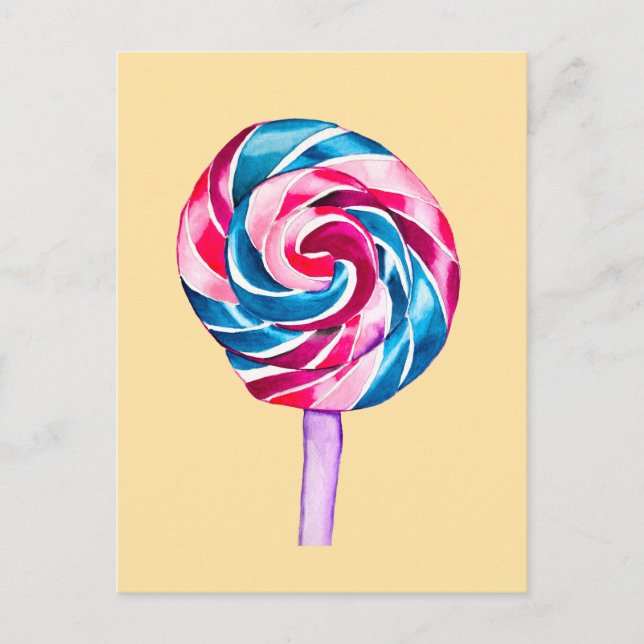 Colourful candy lollipop watercolor art postcard (Front)