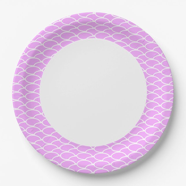 Colourful Candy Pink Tiled Waves Pattern Rim Strip Paper Plate (Front)