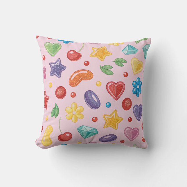 “Colourful Candy Star Throw Pillow (Front)
