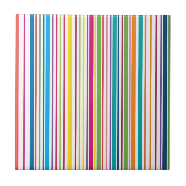 Colourful Candy Stripes Ceramic Tile (Front)