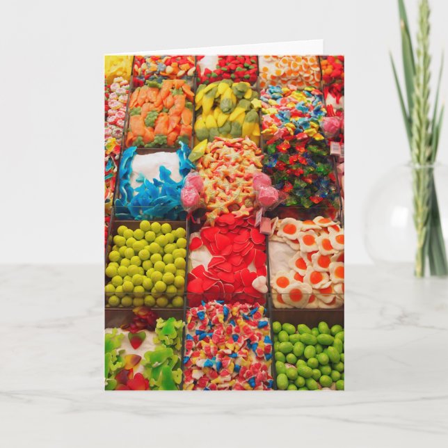 Colourful candy sweet shop greeting card (Front)