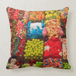 Colourful candy sweet shop throw pillow