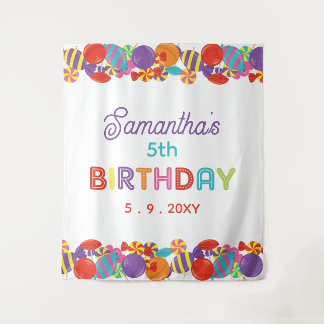 Colourful Candy Theme Birthday Party Backdrop Tapestry (Front)