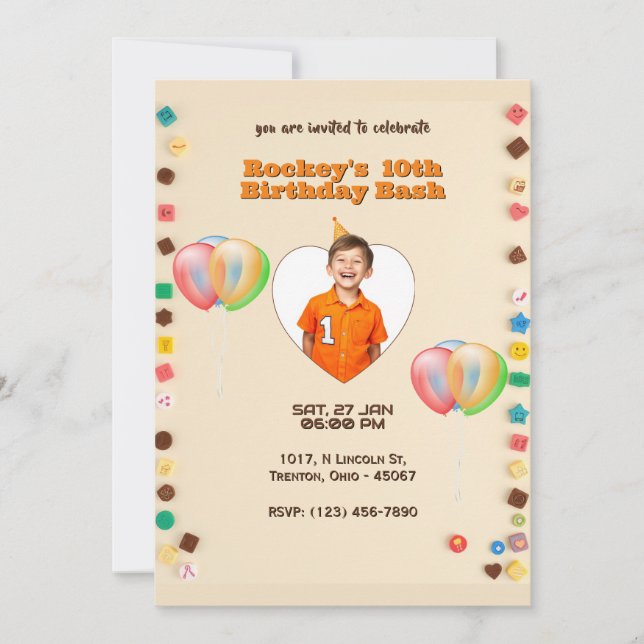 Colourful Candy-Themed Pearl Background Birthday  Invitation (Front)