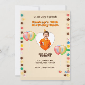 Colourful Candy-Themed Pearl Background Birthday Invitation