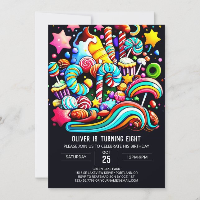 Colourful Candy Wonderland Birthday Invitation (Front)