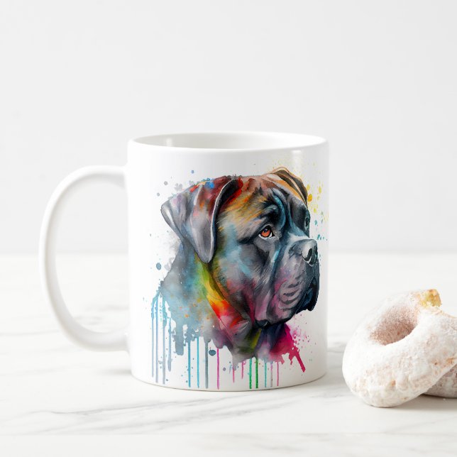 Colourful Cane Corso Dog  Pet Coffee Mug, Cup (With Donut)