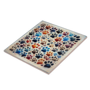 Colourful canine dog paw print with passion ceramic tile