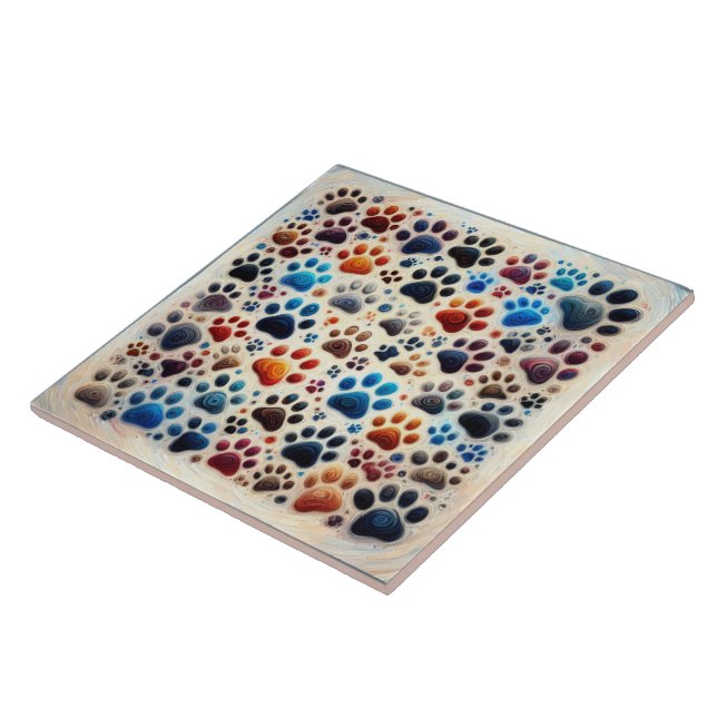 Colourful canine dog paw print with passion ceramic tile (Side)