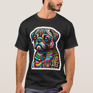 Colourful Canine Mosaic: Intricate Pug Portrait in T-Shirt