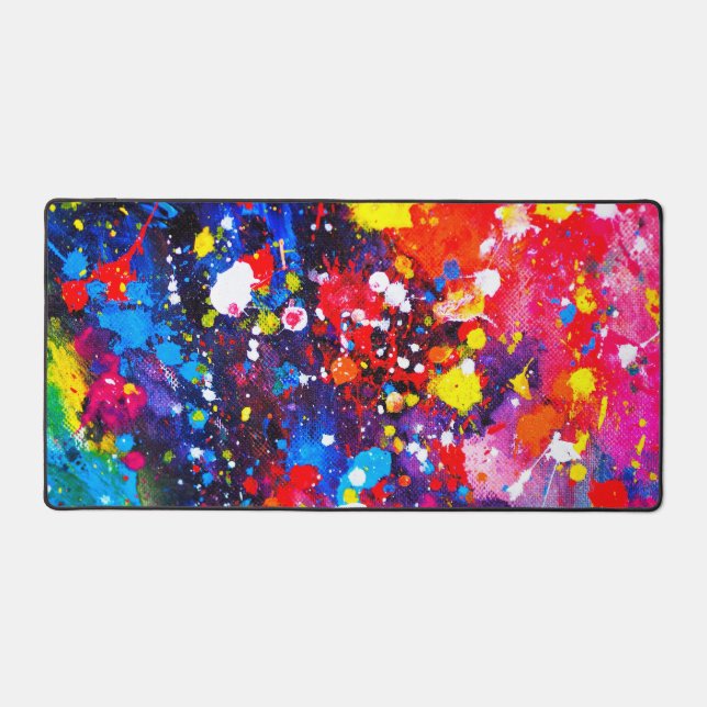 Colourful Canvas Paint Splatter Desk Mat (Front)
