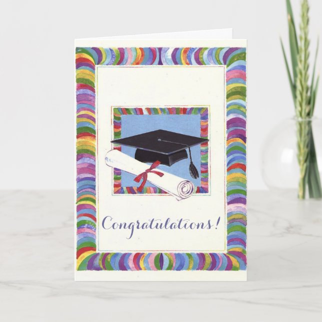 Colourful cap graduation customisable card (Front)