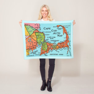 Colourful Cape Cod Map 30x40 Fleece Blanket