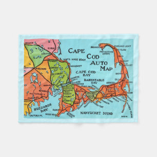 Colourful Cape Cod Map 30x40 Fleece Blanket