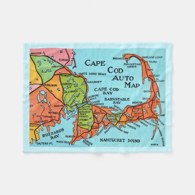 Colourful Cape Cod Map 30x40 Fleece Blanket (Front (Horizontal))