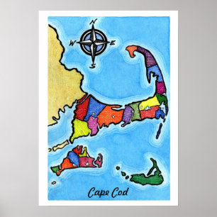 Colourful Cape Cod Map Poster