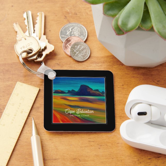 Colourful Cape Sebastian Oregon Coast Art Key Ring (Desk)