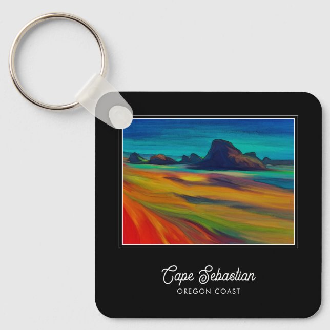 Colourful Cape Sebastian Oregon Coast Art Key Ring (Front)