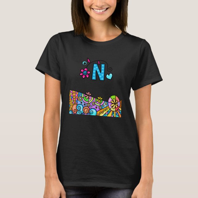 Colourful Capital Letter N Large Letter N T-Shirt (Front)