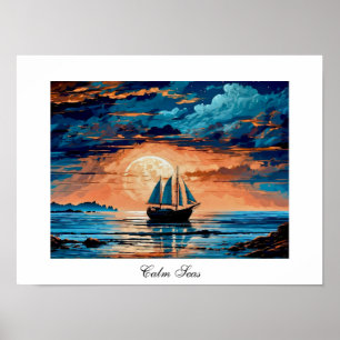 Colourful Captivating Nautical Old Ship Poster