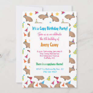 Colourful Capybaras Cute Kids Rainforest Birthday  Invitation