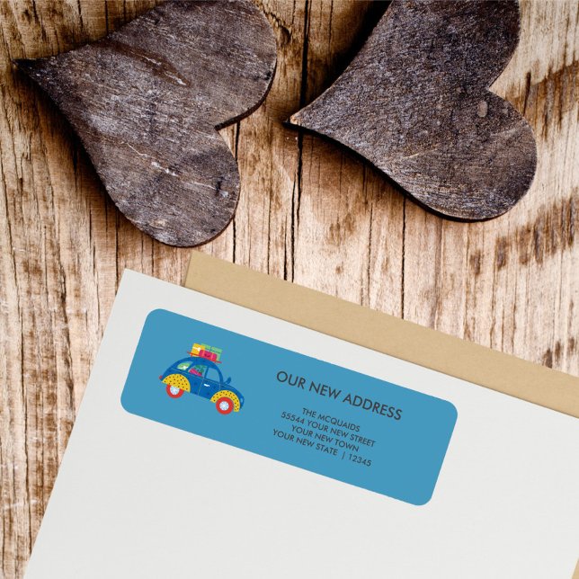 Colourful Car Change of Address  Return Address Label (Funky Blue Car Return Address Label)