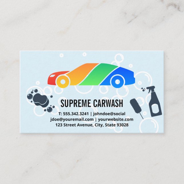 Colourful Car Wash | Cleaning Tools Business Card (Front)