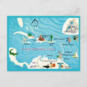 Colourful Caribbean Map Postcard