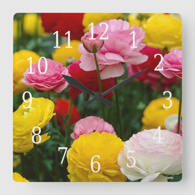 Colourful Carnation Flowers Clock (Front)