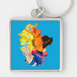 Colourful carnation watercolor flower key ring