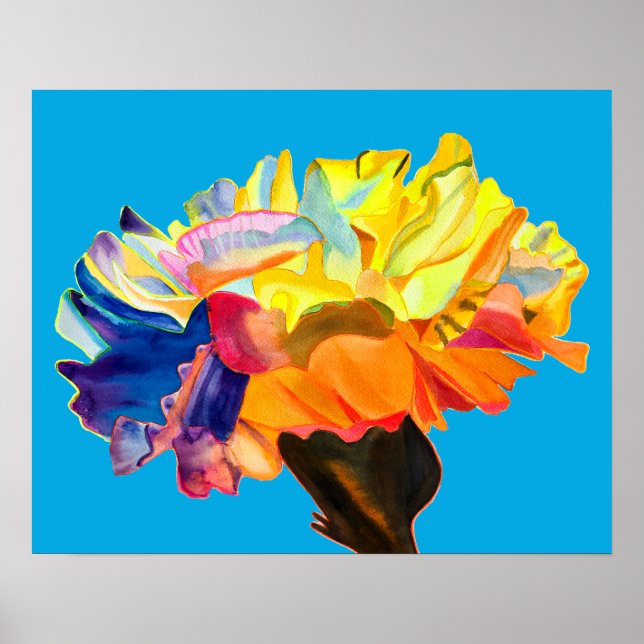 Colourful carnation watercolor flower poster (Front)
