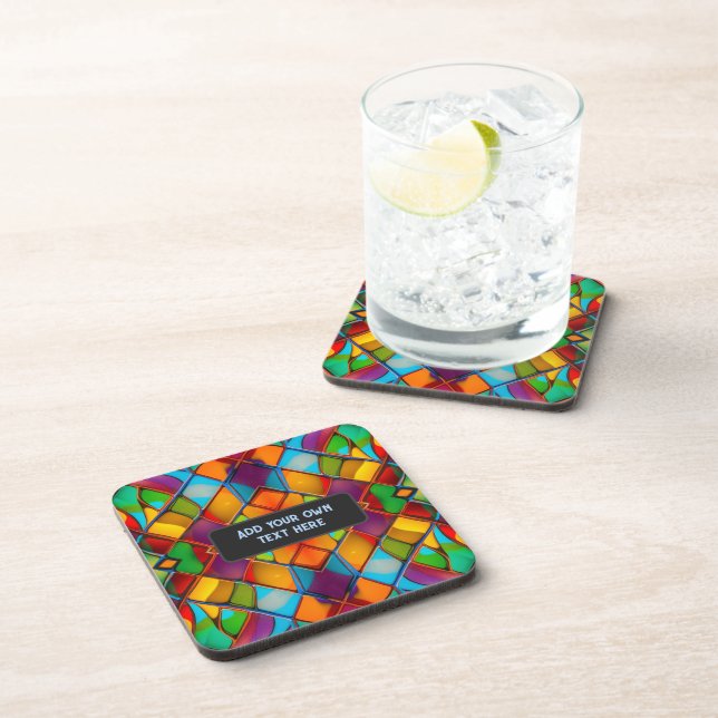 Colourful Carnival of Glass with your text vibrant Coaster (Right Side)