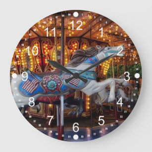 Colourful Carousel Horse and Merry Go Round Large Clock
