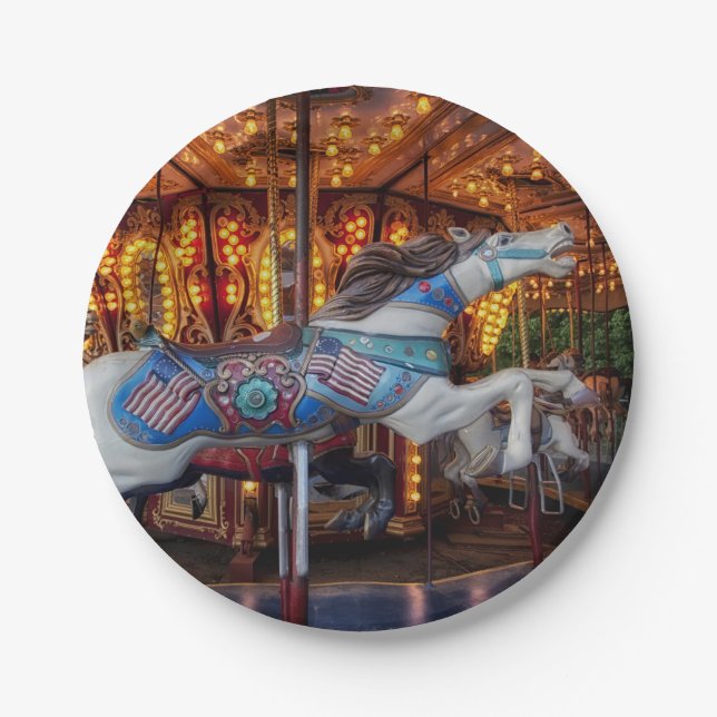 Colourful Carousel Horse and Merry Go Round Paper Plate (Front)