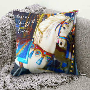 Colourful Carousel Horse Photo Live Laugh Love  Cushion