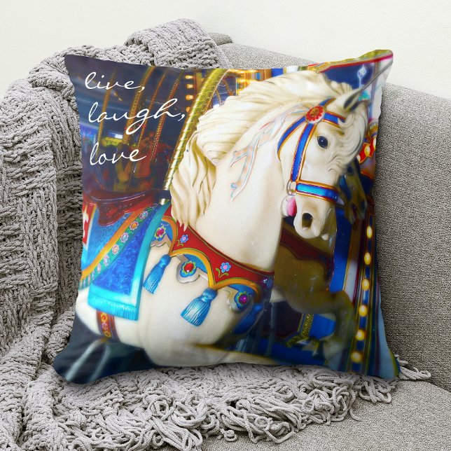 Colourful Carousel Horse Photo Live Laugh Love  Cushion (Creator Uploaded)