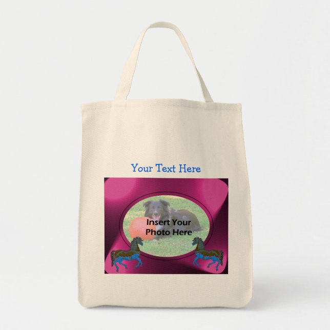Colourful Carousel Horses Design Photo Tote Bag (Front)